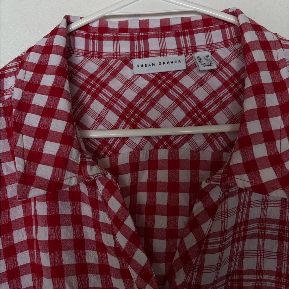 Susan Graver Red and White Casual Button Down Shirt